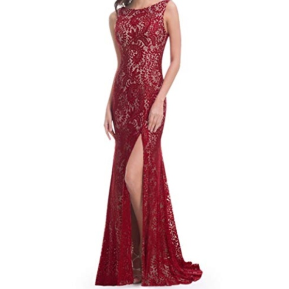 Macy's Dresses & Skirts - NWT Lace High Slit Open Back Evening Gown